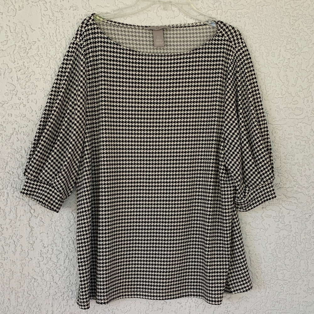 H&M Black and White Houndstooth Blouse size L